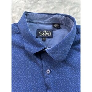 Nat Nast Shirt Men 2XL Luxury Originals Short Sleeve Silk Blend‎ Blue Geometric
